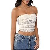 MakeMeChic Women's Y2k Lace Tube Top Going Out Strapless Ruffle Tiered Bandeau Crop Tops