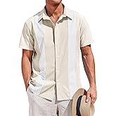 Runcati Mens Vintage Bowling Shirt Short Sleeve Button Down Shirts Casual Summer Beach Tops