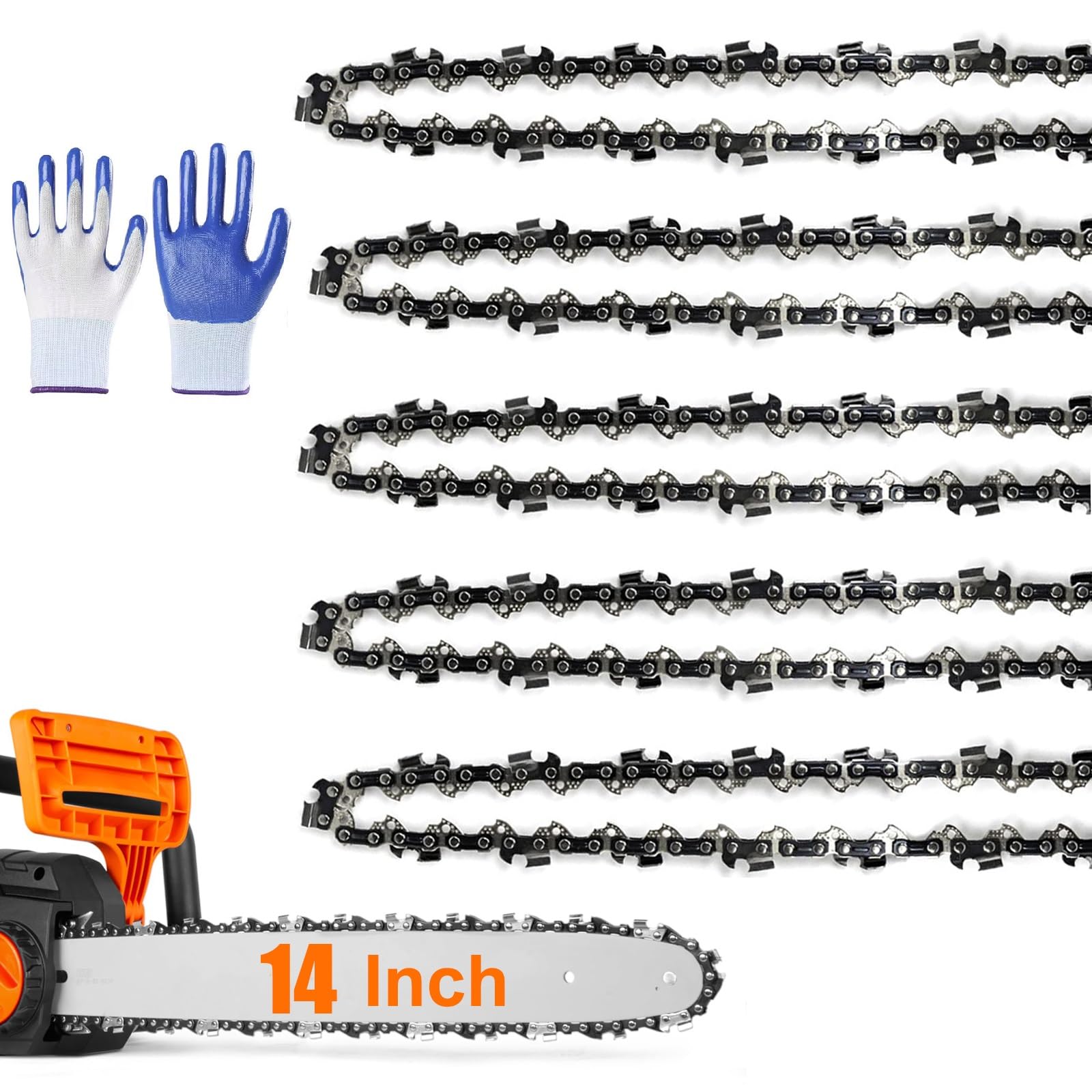 Photo 1 of 5Pack 14 Inch Chainsaw Chain 52 Drive Links 3/8" LP Pitch .050" Gauge Fits Husqvarna 120, Echo CS-310, Ryobi RY3714, Craftsman, Poulan, Homelite and more