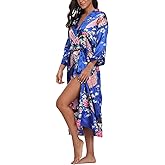 ABC-STAR Women's Kimono Robe Peacock & Blossom Robe Wedding Satin Bathrobe Nightgown