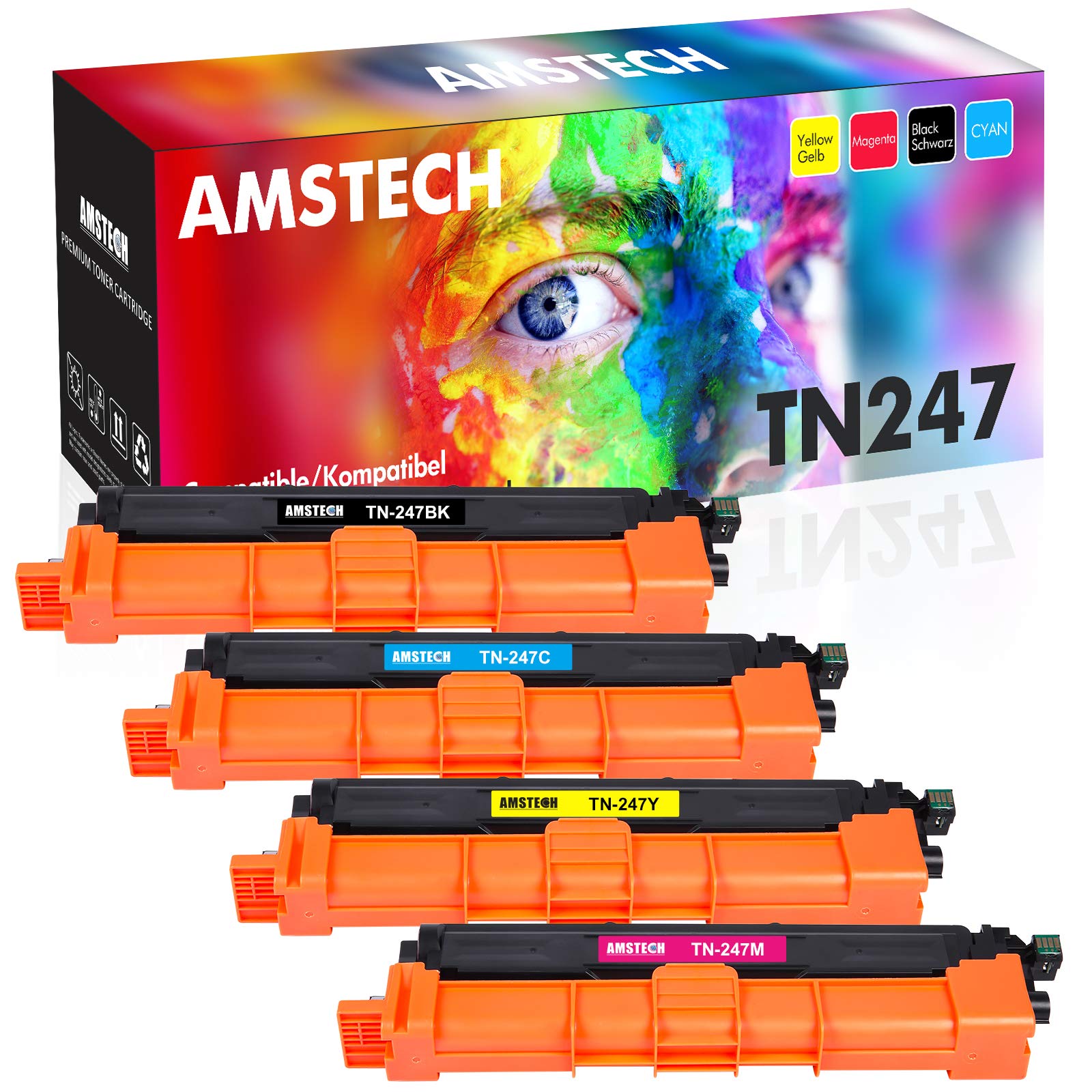 Amstech Compatible Toner Cartridge Replacement for HP M281fdw HP 202A CF500A CF501A CF502A CF503A 202X Toner for HP M281cdw M254dw HP Color Laserjet Pro MFP M281fdw M254dw M281cdw M281 Toner (4 Packs)