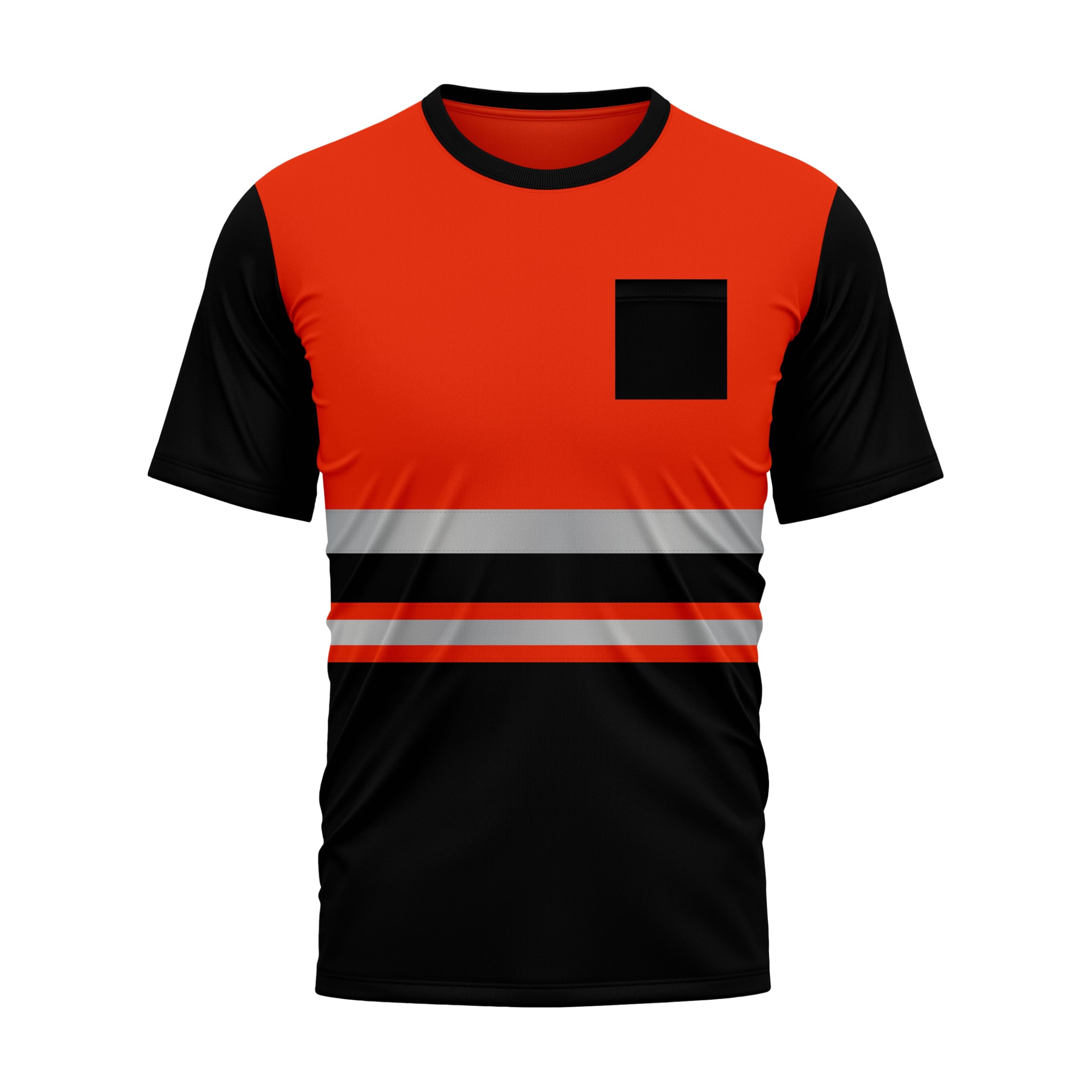 mymixtrendz Hi Vis High Visibility Security Work T Shirts Dri Fit Short Sleeves Safety Reflective Tape Round Crew Neck Breathable Workwear Tops Orange Black