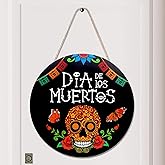 Dia De Los Muertos Skeleton Wooden Door Sign Day of the Dead Hanging Sign Sugar Skull Hanging Wall Welcome Sign Mexican Themed Party Decorations Halloween Tree Ornaments for Home