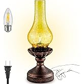 LEDIKON Touch Control Vintage Table Lamp | 3-Way Dimmable Rustic Retro Farmhouse Bedside Lamp with Amber Glass Shade and LED Bulb for Bedroom, Living Room, Cabin, Office