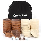 QuadPro 30 Wooden Checkers Pieces Only, Backgammon Pieces with 5 Dice | 1.26 Inch Premium Wood Pieces for Backgammon and Checkers, Ideal for Replacement or Spare Pieces, Storage Bag Included