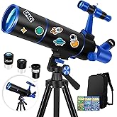 Hawkko Telescope for Adults & Kids Beginners, 80mm Aperture 500mm Telescopes for Adults Astronomy, (20X-150X) Portable Refractor Telescope Kit with Decorate Stickers, Backpack, Phone Adapter-BlackBlue