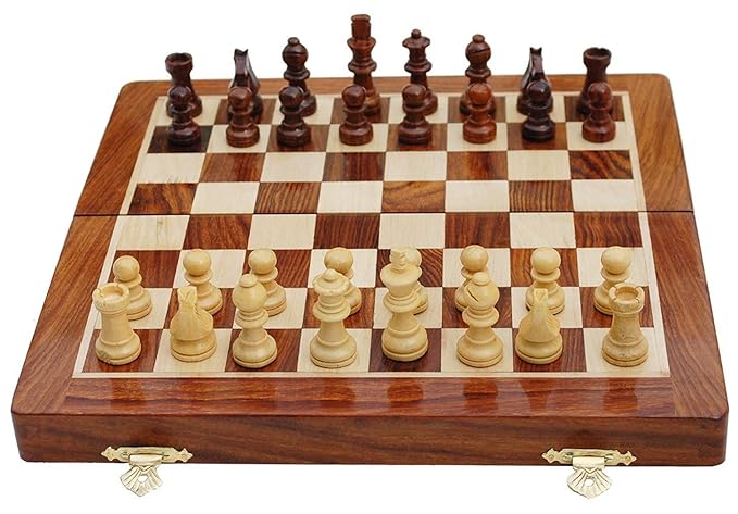 Wooden Handmade Standard Classic Chess Board Game Small Chess Pieces Foldable Size 14 inches (Non-Magnetic)