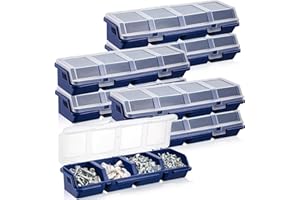 Hushee 6 Pcs Screw Organizer Box with Lid 4 Compartments Tool Bin Divider Plastic Stackable Hardware Organizer Small Part Storage Sorting Screw Box for Garage Workbench Craft Storage (Blue)