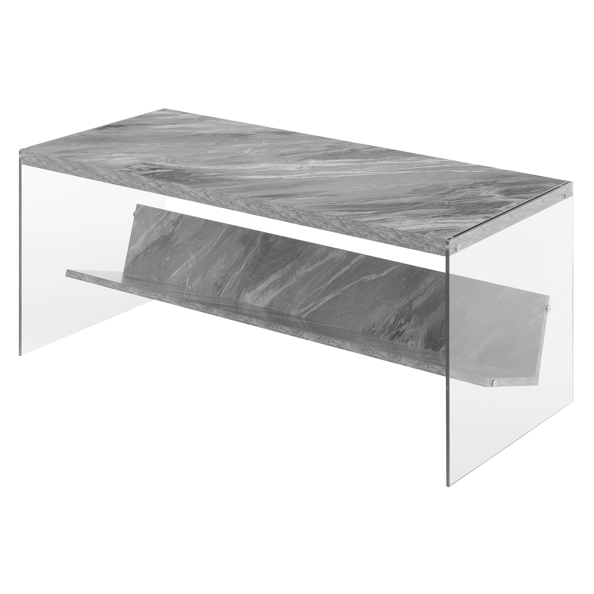 Convenience Concepts SoHo Glass Coffee Table 40" - Modern Living Room Table with Storage Shelf, Contemporary Coffee Table for Family Room, Gray Faux Marble Image