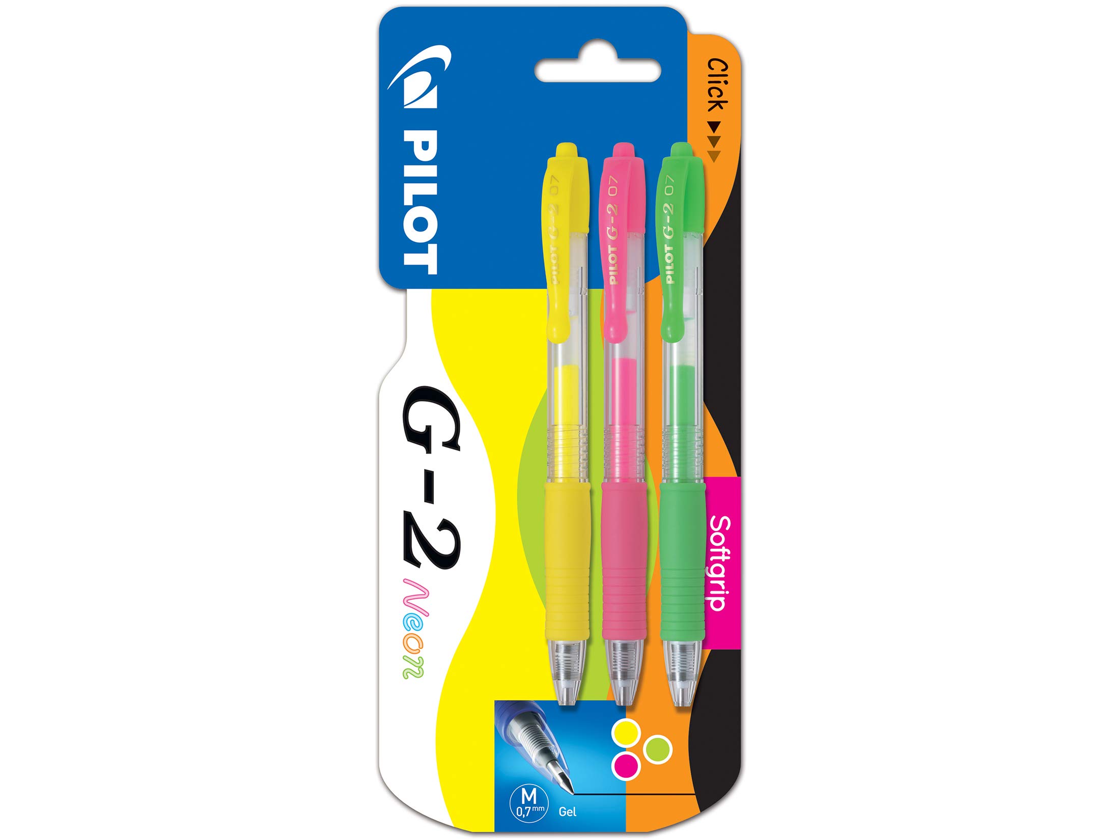 Photo 1 of PILOT G207 Retractable Gel Rollerball 0.7mm Tip- Neon Yellow, Pink,Green, Pack of 3, Medium