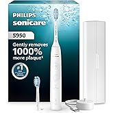 Philips Sonicare 5950 Rechargeable Electric Toothbrush, 2 Brush Head, White | 1000% More Plaque Removal&sup1;, Pressure Sensor, 6 Brush Settings, 21-Day Battery, Includes Travel Case, HX7130/03