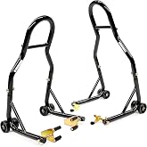 Venom Motorcycle Stand Lift, Front &amp; Rear Combo, Universal Paddock Lift Stand, Front Wheel Fork Stand Rear Wheel Swingarm Spool Stand, Compatible With Most Yamaha Honda Kawasaki Suzuki BMW Motorcycles