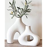 Carrot's Den Donut Vase, Set of 2 - White Large Ceramic Vase - Minimalist Nordic, Hollow | Table Centerpiece, Olive Plant, Wedding, Living Room, Bookshelf, Office, Modern Home, Entryway, Console