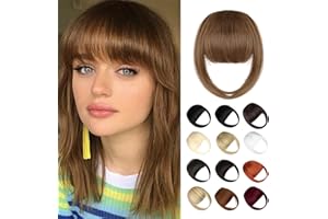 Wodelanle Bangs Hair Clip in Bangs, Fake Bangs Natrual Clip on Bangs Brown,Faux Bangs Easy Clip in Hair Extenisons,French Bangs Fringe with Temples Hairpieces Curved Bangs for Daily Wear