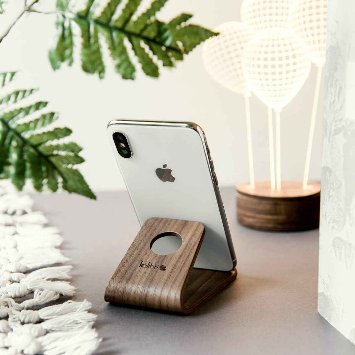 kalibri Wooden Phone Stand, Universal Mobile Phone and Tablet Holder Made of Real Wood, for Desk Bedside Table, Night Stand - Image 3