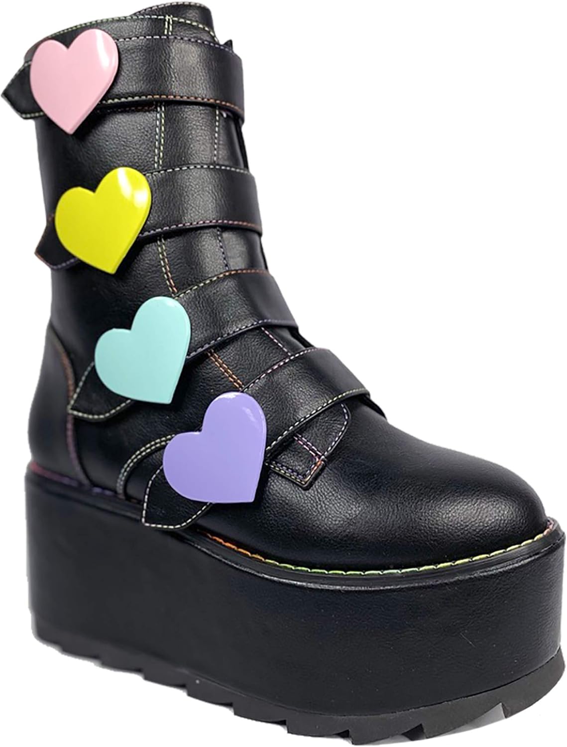 black rainbow platform boots