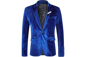 WEEN CHARM Velvet Blazer for Men Slim Fit One Button Sport Coat Tuxedo Jacket for Prom Wedding Party Dinner