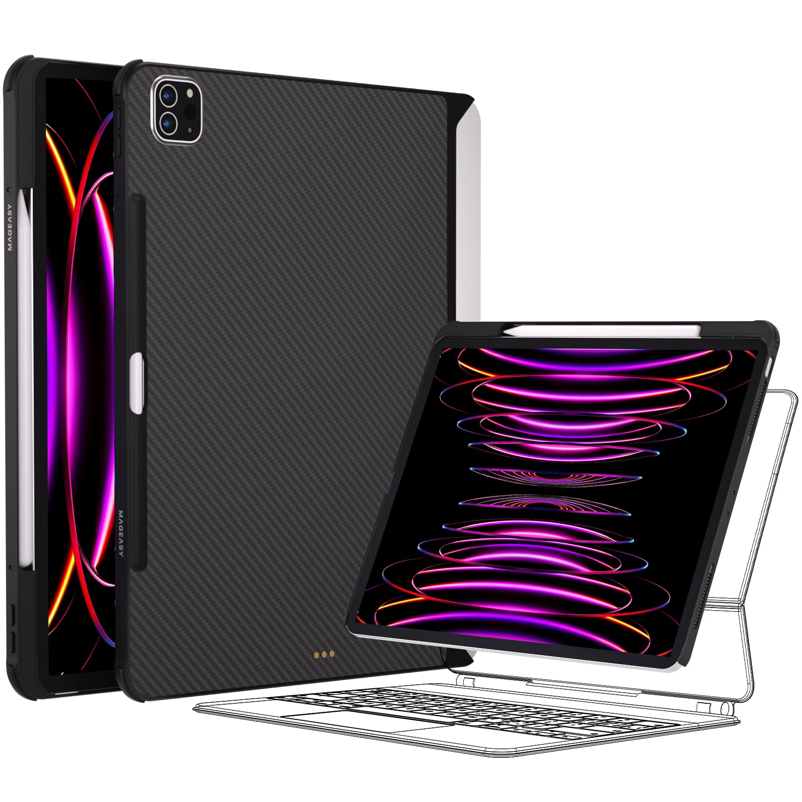 Photo 1 of MAGEASY CitiCover for iPad Pro 12.9" Case with Pencil Holder - Compatible with Magic Keyboard & Smart Keyboard Folio, Premium Aramid Fiber, Fit 2021-2022 iPad Pro 12.9" 5th Gen & 6th Gen