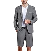 MY'S Men's 2 Piece Slim Fit Suit, One Button Blazer and Short Pants Set with Tie