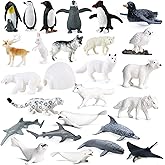 SIENON 26Pack Polar Animal Figures,Mini Plastic Arctic Antarctic Sea Animal Figurines Penguin Polar Bear Walrus Snowy Owl Wol
