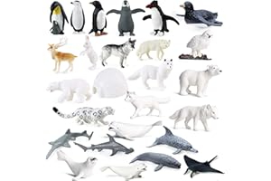 SIENON 26Pack Polar Animal Figures,Mini Plastic Arctic Antarctic Sea Animal Figurines Penguin Polar Bear Walrus Snowy Owl Wolf for Kids Toddlers Birthday Cake Topper Gift Easter Egg Filler