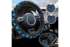 YOBVEC Butterfly Steering Wheel Cover Universal 14.5-15 Inch Non-Slip Butterfly Car Accessories for Women Men