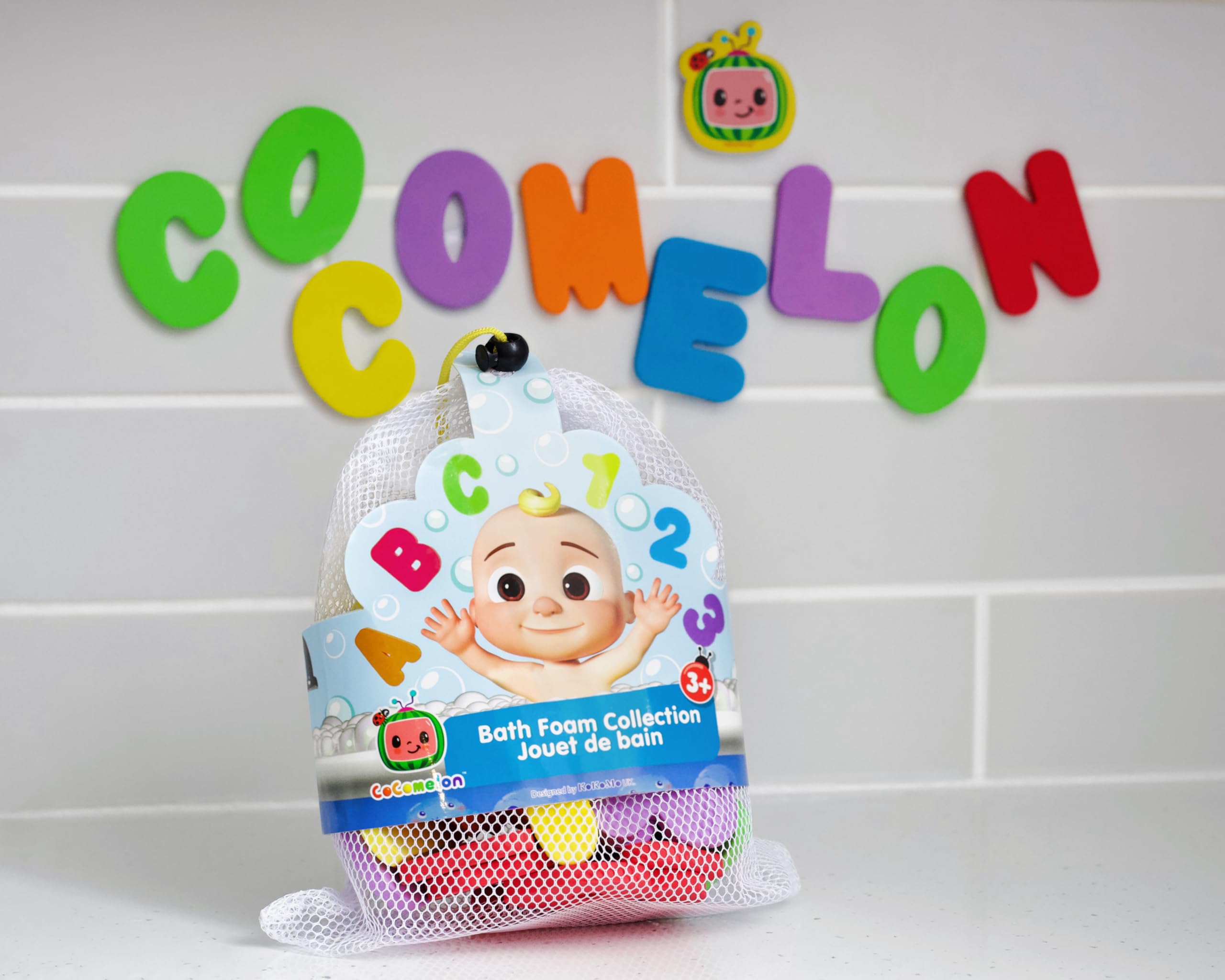 Baby Bath Foam Letters & Numbers with Storage Bag | 36pcs | Mess-Free Baby Bath & Shower Toys | Sticks on Tiles & Porcelain | Creative Toddler Bath Toys | ABC and 123 | CoComelon