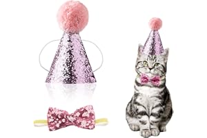 AROGHEIZ Christmas Pet Party Jazz Hat and Blingbling Bow Tie Breakaway Collar Set, Adjustable Headband for Kitten Puppy Small Dogs Cats (02 Pink-Hat)