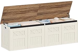 Hzuaneri 59" Storage Chest, Large Storage Bench with 2 Hinges, 268L Farmhouse Wooden Box Bench, Lift-Top Organizer Chest, Woo