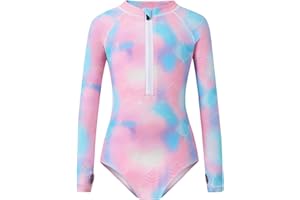 YOLIPULI Girls Long Sleeve Rashguard Swimsuit UV Protection One-Piece Swimwear Bathing Suit