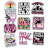 TODOLIA (10Pcs-3in) Just A Girl Who Loves Wrestling Sticker Pack, Funny Wrestle Team Sticker, Wresling Mom Wrestler Gift, Wrestle Decoration Laptop Tablet Kindle Water Bottle Planner Helmet Vehicles