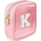 LOFOWN Initial Clear Makeup Bag Small Cosmetic Bag Travel Toiletry Bag Clear Zipper Pouch Purse Organizer Bags for Women (Pink, K)