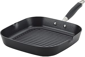 Anolon Advanced Home Hard Anodized Nonstick Deep Square Grill/Griddle Pan with Pour Spouts, 11 Inch, Onyx
