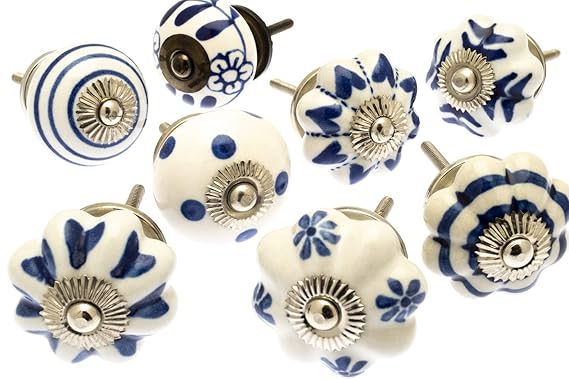 Mango Tree MG-401 Türknauf-Set, Blau, Vintage-Stil, Keramik, offizielles Lizenzprodukt, 8-teilig