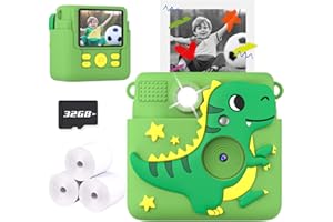 Sueseip Instant Print Kids Camera,1080P HD Video Record Kids Camera Dinosaur Toys for Boys Age 8-10, Christmas Birthday Gifts for Boys 3 4 5 6 7 8 9 10 Year Old with 3 Rolls Photo Paper and 32G Card