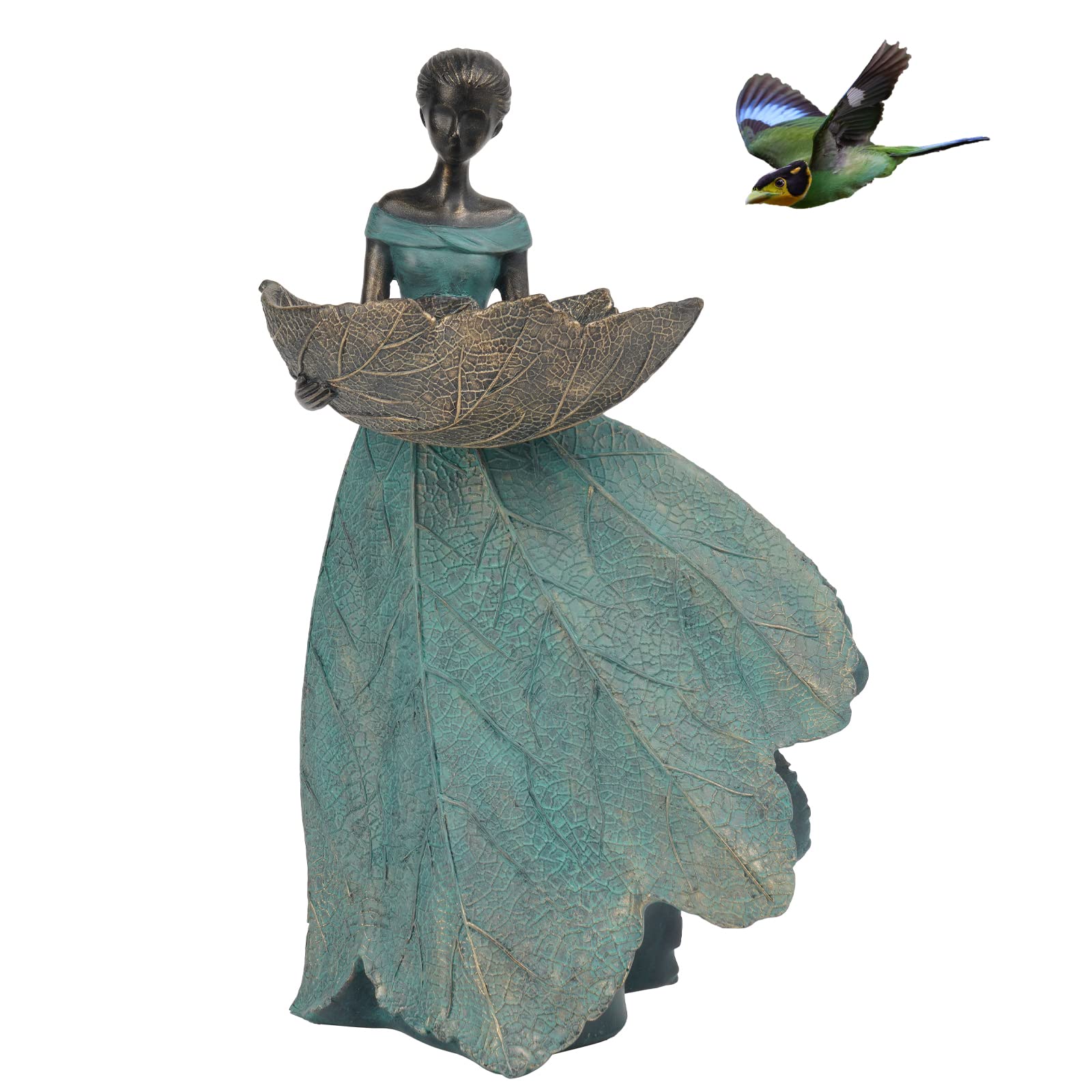 Photo 1 of DiliComing Fairy Garden Statue Bird Feeder - 12 Inch Fairy Statue for Home Decoration, Resin Outdoor Statues for Garden Decoration, Best Bird Feeder Garden Gift for Women (Green)