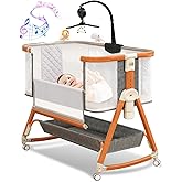 3 in 1 Bassinet,Baby Bassinets Bedside Sleeper with Musical Toy,Adjustable Height Bedside Bassinet for Baby with Wheels and S