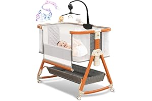3 in 1 Bassinet,Baby Bassinets Bedside Sleeper with Musical Toy,Adjustable Height Bedside Bassinet for Baby with Wheels and S