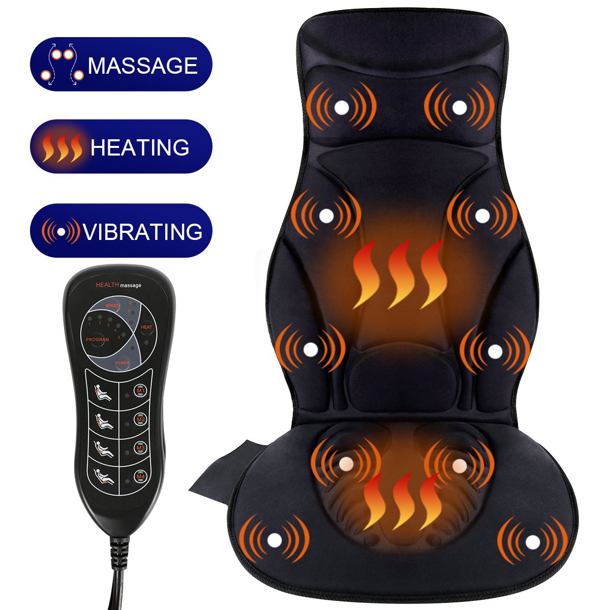 Relief Expert 10Motor Vibrating Car Seat Back Massager Chair Pad with