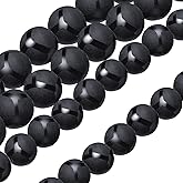 Junkin 86 Pieces 8mm 10mm Matte Onyx Black Round Energy Beads for Jewelry Making Dull Polish Stone Lava Beads with Stretch Cord 15.5 Inches (Stylish Style)