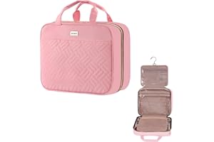 BAFAMYE 5.8L Travel Toiletry Bag for women - 2.1 GAL Water-resistant Makeup Cosmetic Bag Organizer With Hanging Hook for Travel Accessories Shampoo Full-size Container, Pink