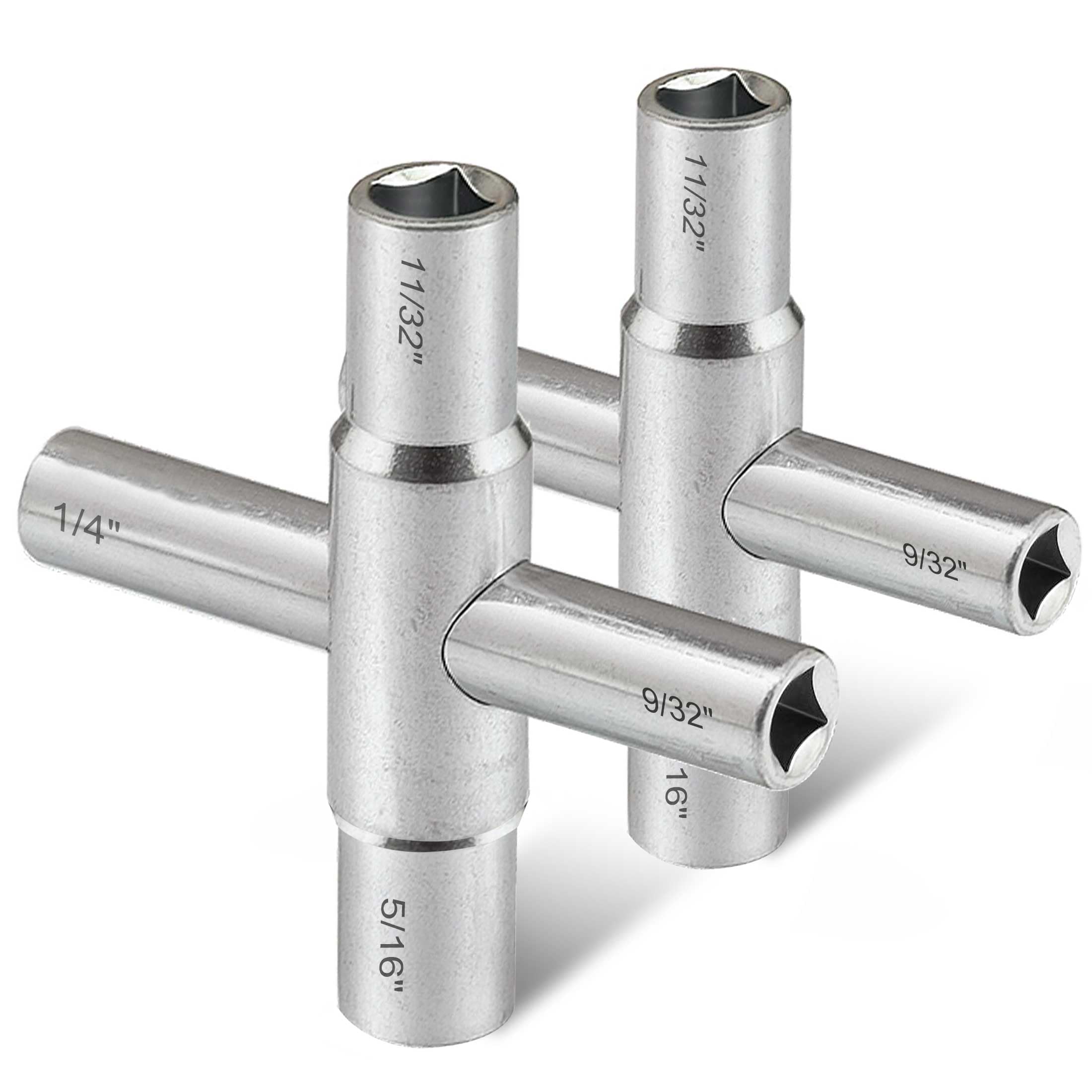 Hanpex 4-Way Sillcock Key Wrench, 1/4", 9/32", 5/16", 11/32", Fits Most Sillcock, Stopcock, Water Spigots, Wall-Hydrant, Control Cabinet and Valves 2-Pack