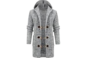 XZHDD Knit Cardigan Coat for Men, Winter Open Front Button Tunic Hooded Sweater Long Knitted Jackets Warm Casual Outwear