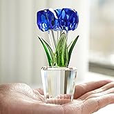 H&D HYALINE & DORA Handcraft Crystal Tulips Flower Figurines, Blue Glass Flower Home Ornaments Gift for Christmas