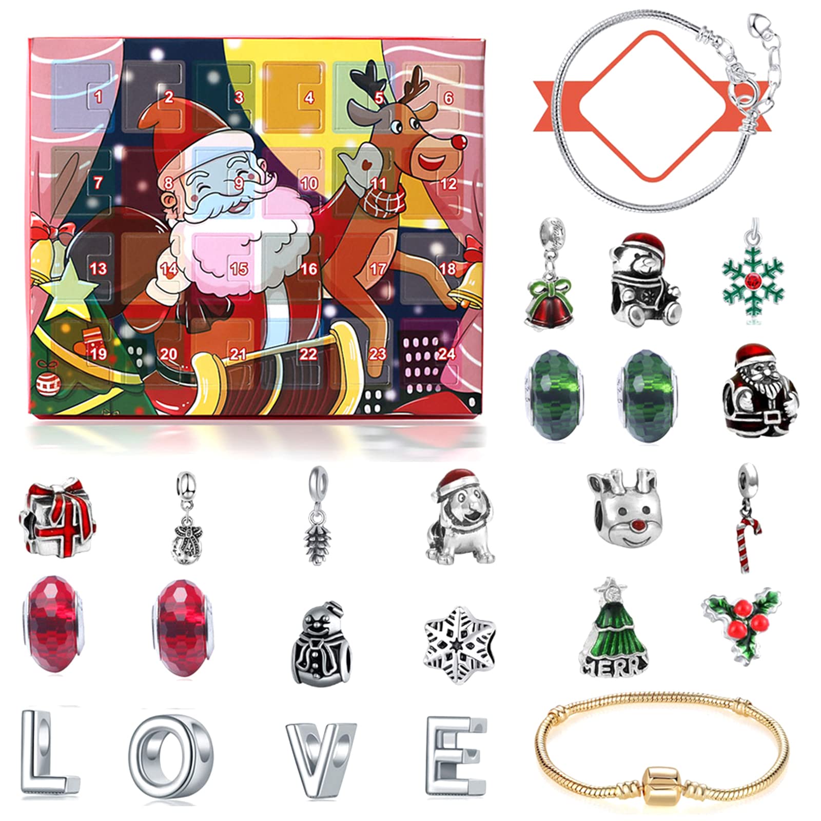 Advent Calendar 2025 Girls, XISTEST Jewellery Advent Calendar 2025 Girls, Advent Calendar for Teenage Girl, Charm Bracelet Advent Calendar Filler with 2 Bracelets 22 Charms