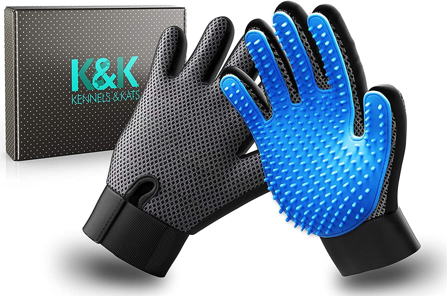 KENNELS & KATS New Version Pet Grooming Gloves, Premium Deshedding Glove for Easy, Mess-Free Grooming of Cats, Dogs, Rabbits and Horses with Long/Short/Curly Fur (Pair)