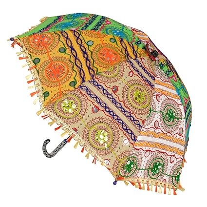 Lal Haveli Handmade Embroidered Work Design Summer Sun Base Parasol for Birthday Decorations Items 21 x 26 inches