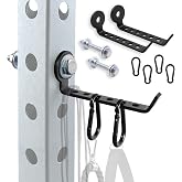 2 Pack Squat Rack Organizer Hooks with Carabiners, 6-Hole Steel Rack Hangers Fit 5/8" &amp; 1" Power Racks, Storage for Cable Handles, Resistance Bands &amp; Gym Accessories