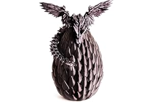 MEMOGIZZ 3D Printed Dragon Egg, Easter Dragon Eggs with Dragon Inside, Articulated Flexible 3D Printed Dragon in Egg Fidget Toy, Easter Basket Stuffers for Kids (Black)