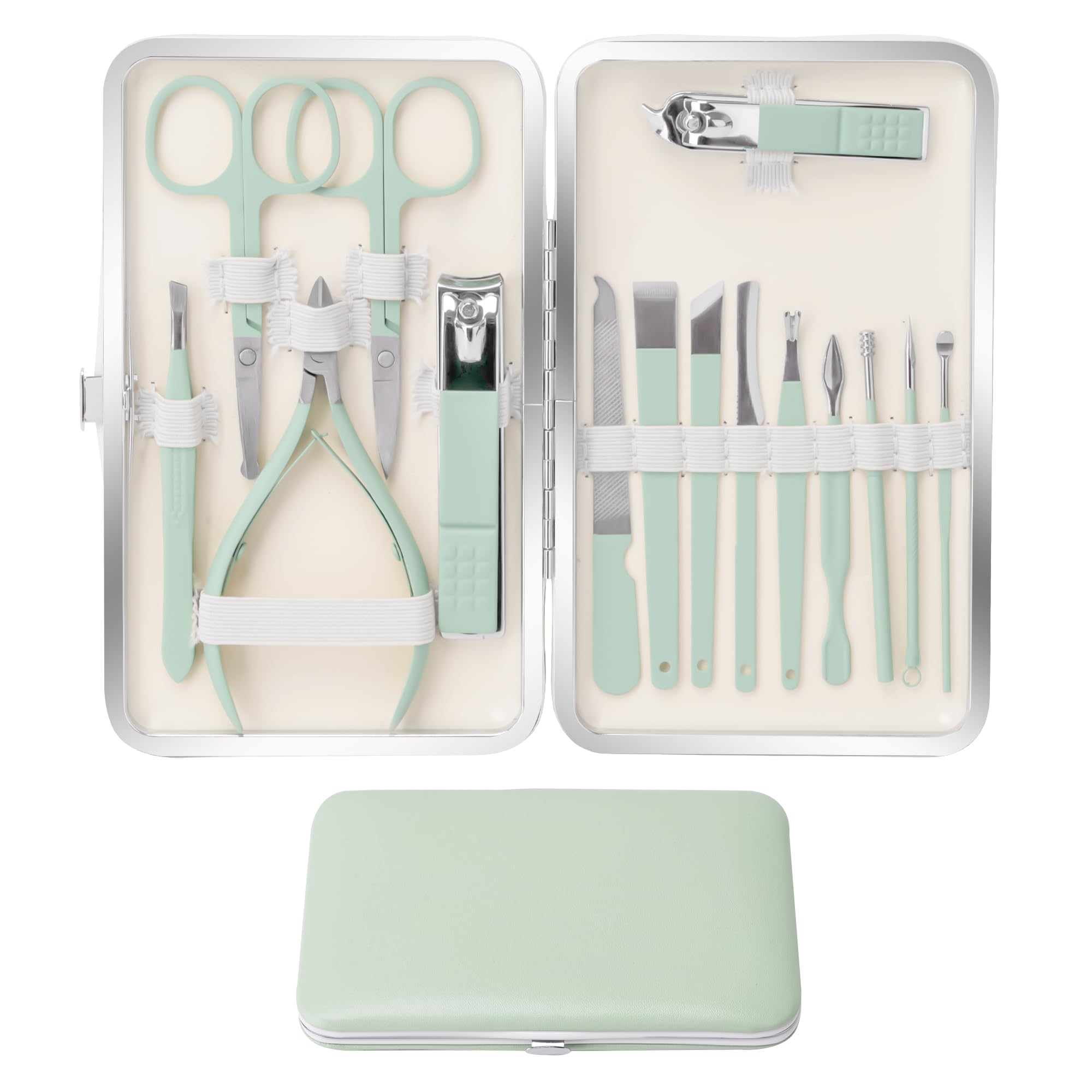 Manicure Set Pedicure Kit Nail Clipper Set Men Women 16 Pcs Personal Care Tools with Portable Travel Case Professional Manicure Pedicure Tools Grooming Kit for Family Friends(Green)